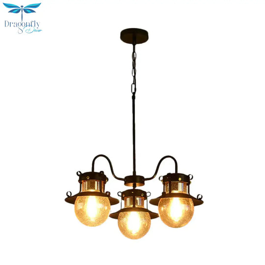 Black Wheel Chandelier Classic Metallic 3/6/8 - Head Living Room Pendant Light Fixture With Globe