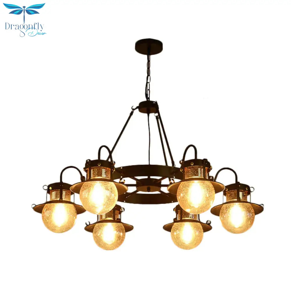 Black Wheel Chandelier Classic Metallic 3/6/8 - Head Living Room Pendant Light Fixture With Globe