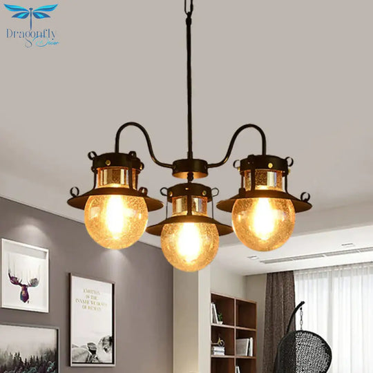 Black Wheel Chandelier Classic Metallic 3/6/8 - Head Living Room Pendant Light Fixture With Globe