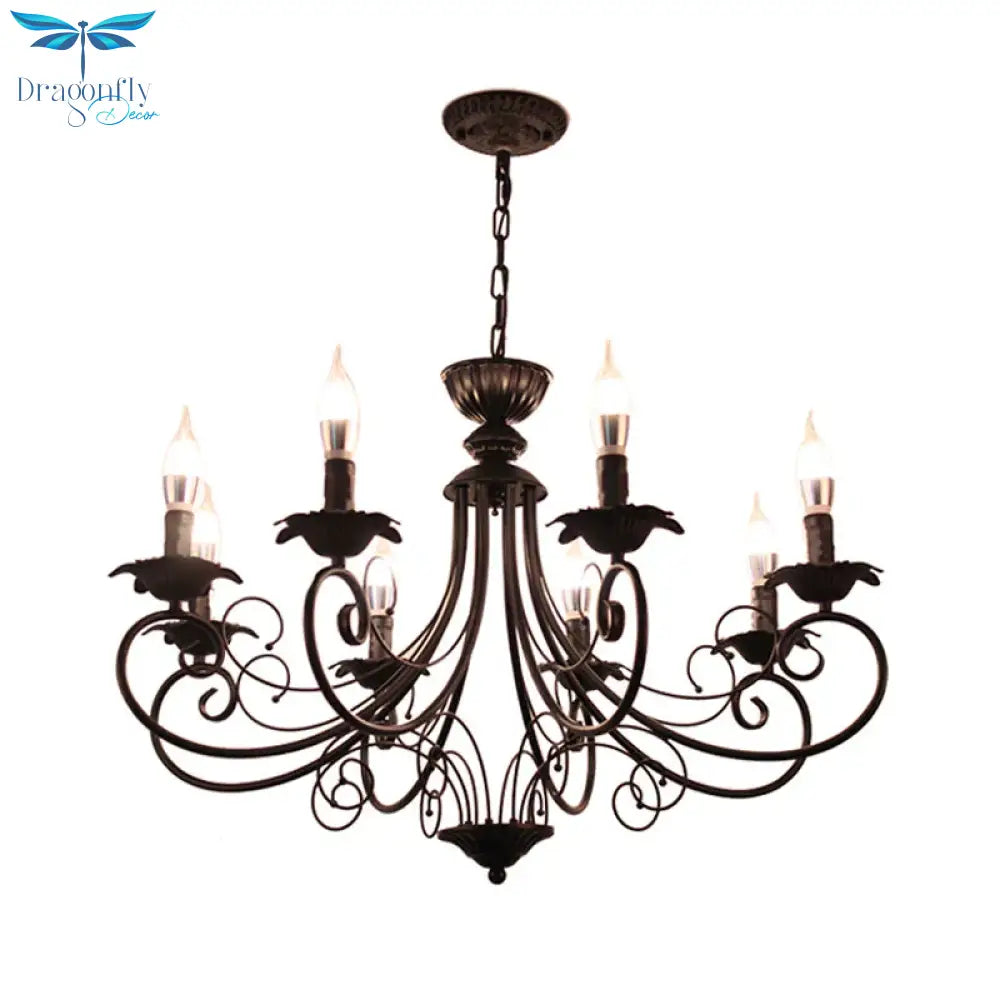 Black/White Finish Starburst Ceiling Chandelier Traditional Metal 3/6/8 Heads Living Room Pendant