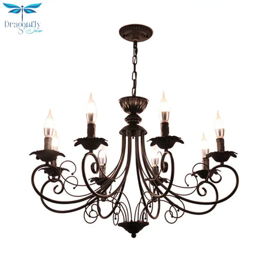 Black/White Finish Starburst Ceiling Chandelier Traditional Metal 3/6/8 Heads Living Room Pendant
