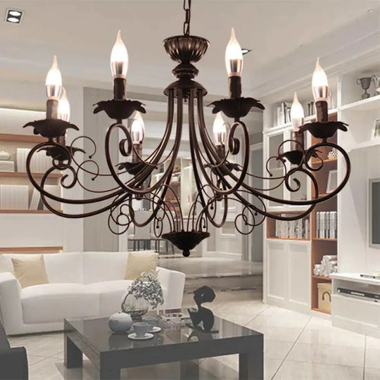 Black/White Finish Starburst Ceiling Chandelier Traditional Metal 3/6/8 Heads Living Room Pendant
