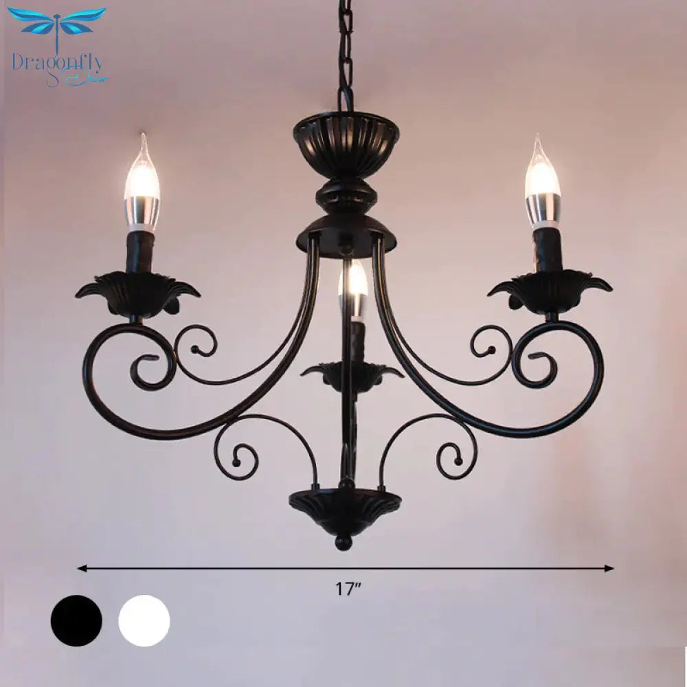 Black/White Finish Starburst Ceiling Chandelier Traditional Metal 3/6/8 Heads Living Room Pendant