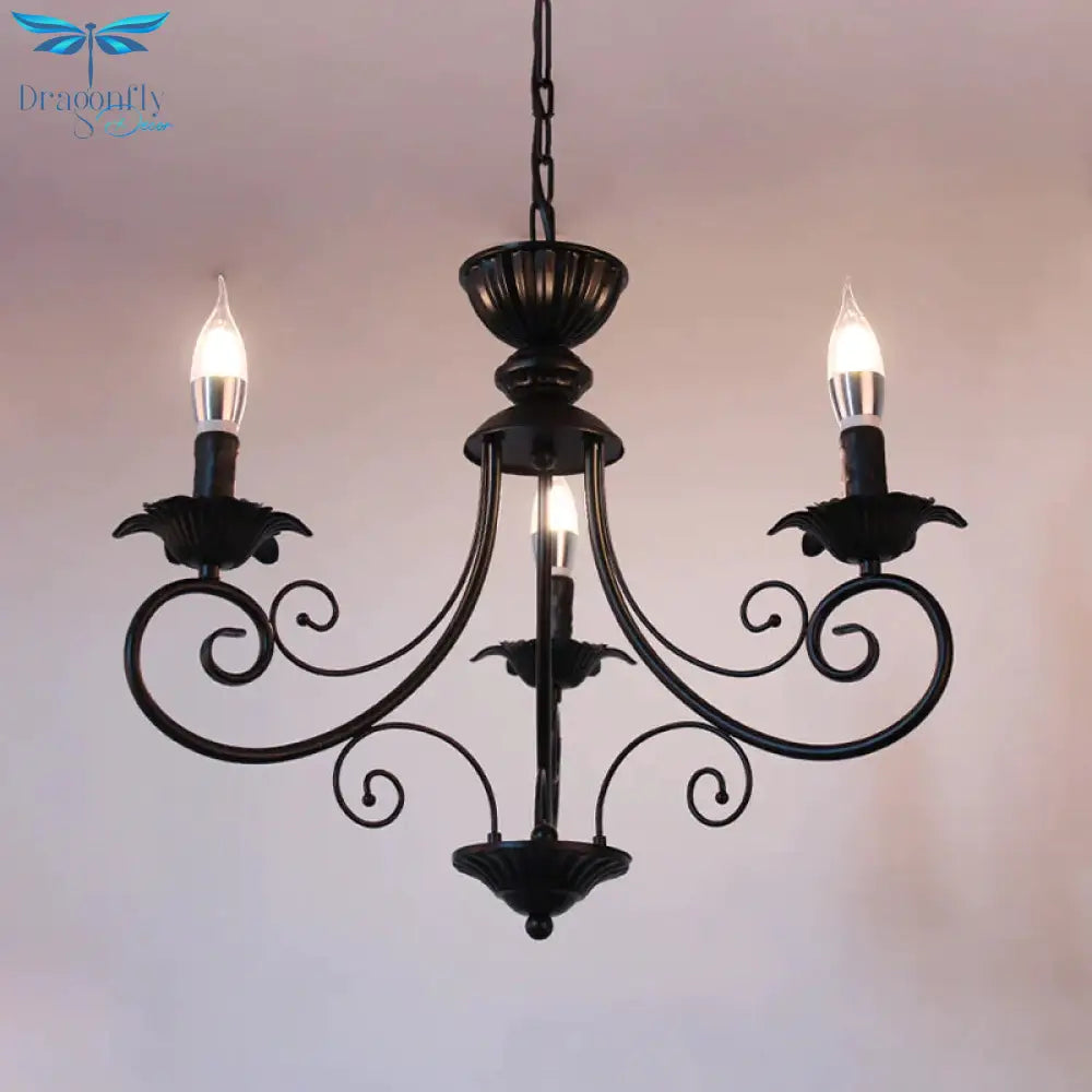 Black/White Finish Starburst Ceiling Chandelier Traditional Metal 3/6/8 Heads Living Room Pendant