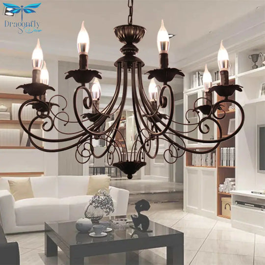 Black/White Finish Starburst Ceiling Chandelier Traditional Metal 3/6/8 Heads Living Room Pendant