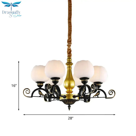 Bloom Study Pendant Chandelier Retro Opal Glass 6 - Light Black And Gold Ceiling Light With Bird