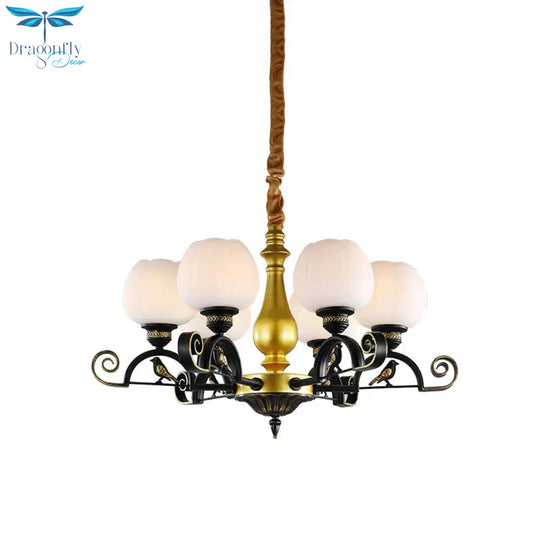 Bloom Study Pendant Chandelier Retro Opal Glass 6 - Light Black And Gold Ceiling Light With Bird