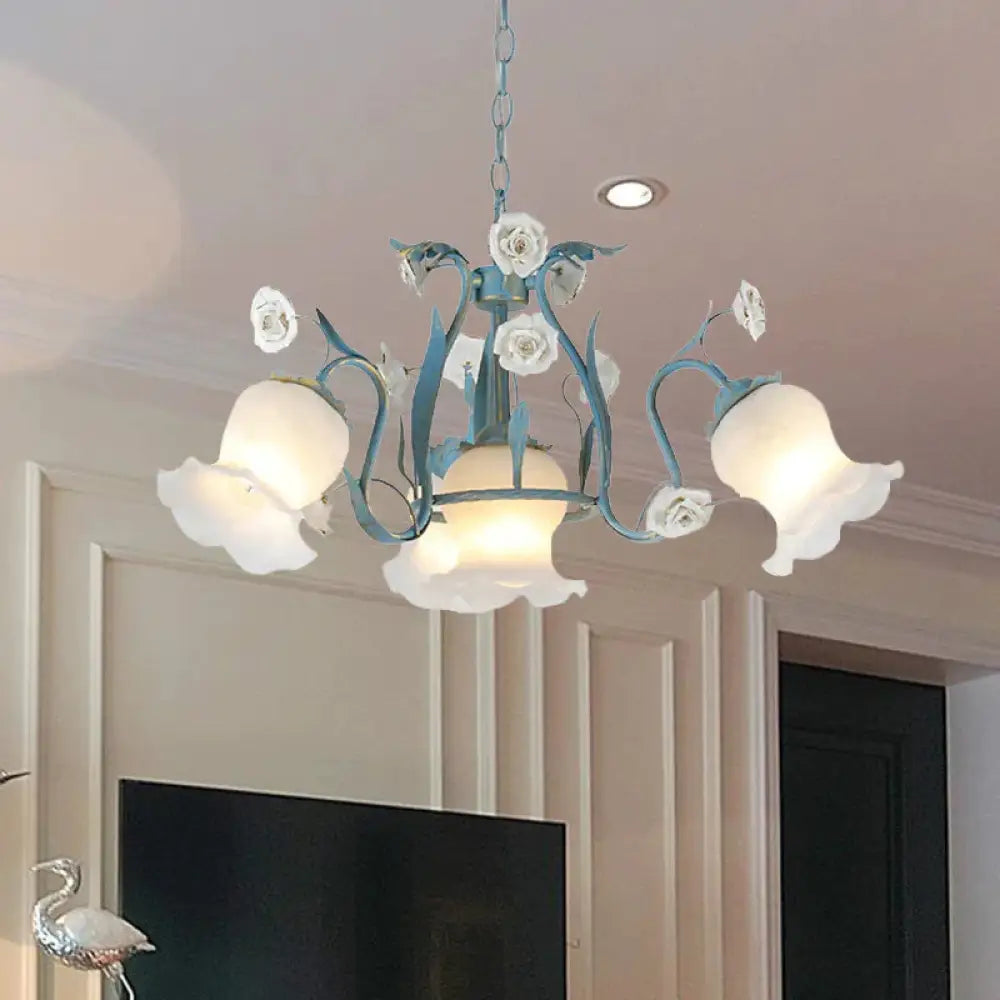 Blossom Dining Room Chandelier Korean Garden Metal 4/6/9 Heads Pink/White Led Ceiling Hang Fixture