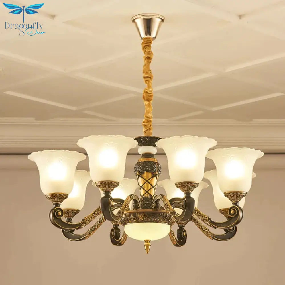 Blossom Frosted Glass Pendant Chandelier Vintage Style 6/8 Bulbs Guest Room Suspended Lighting