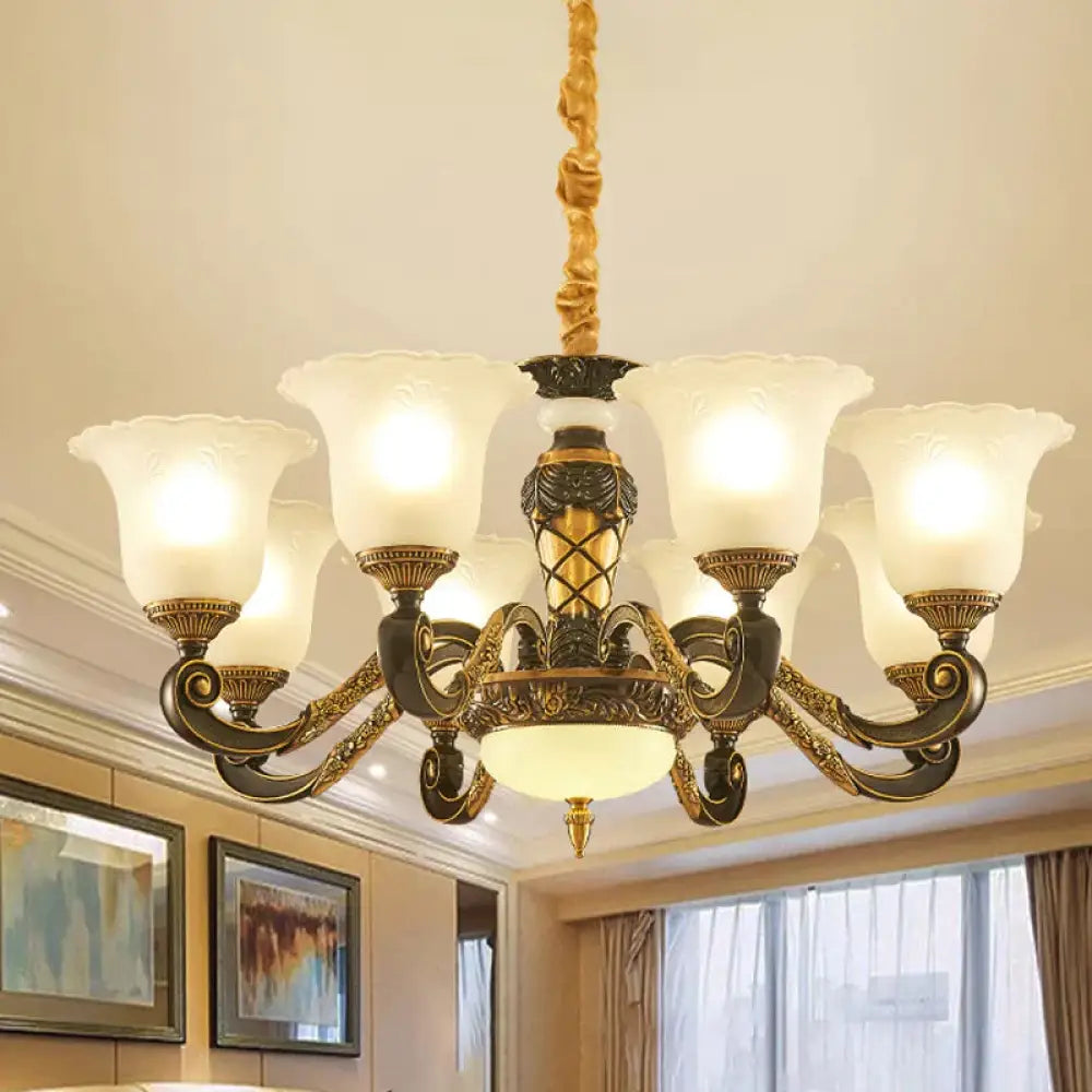 Blossom Frosted Glass Pendant Chandelier Vintage Style 6/8 Bulbs Guest Room Suspended Lighting