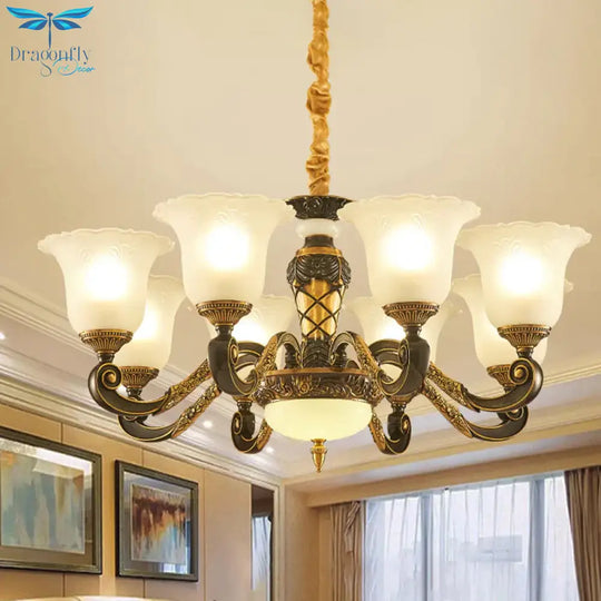 Blossom Frosted Glass Pendant Chandelier Vintage Style 6/8 Bulbs Guest Room Suspended Lighting