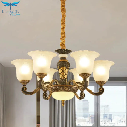 Blossom Frosted Glass Pendant Chandelier Vintage Style 6/8 Bulbs Guest Room Suspended Lighting