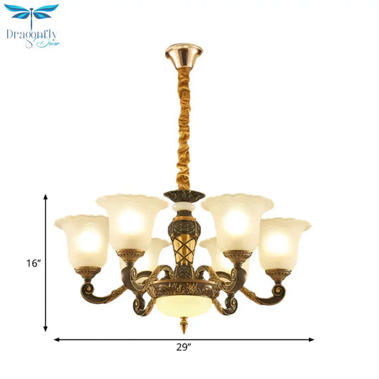 Blossom Frosted Glass Pendant Chandelier Vintage Style 6/8 Bulbs Guest Room Suspended Lighting