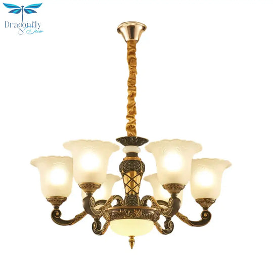 Blossom Frosted Glass Pendant Chandelier Vintage Style 6/8 Bulbs Guest Room Suspended Lighting
