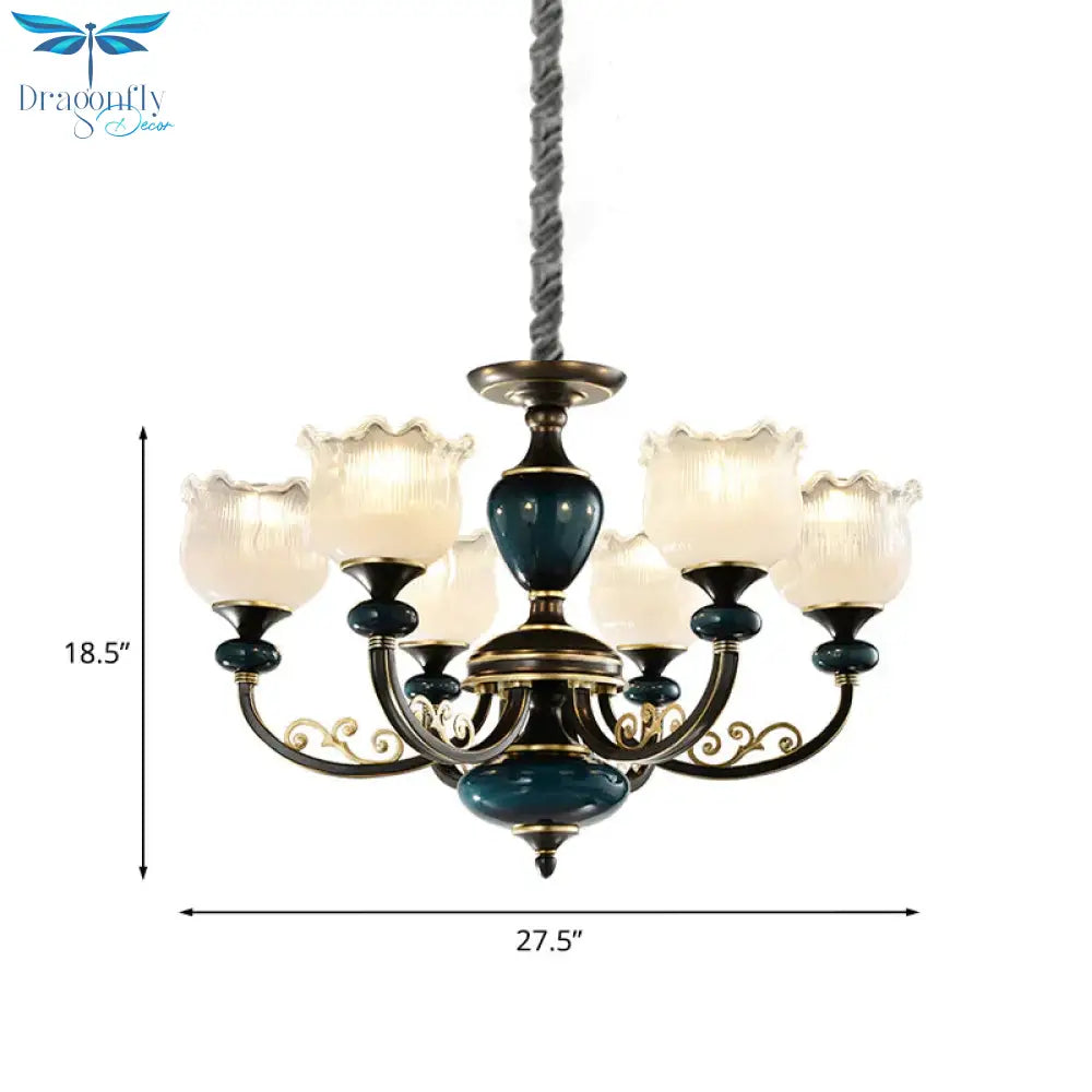 Blossom Living Room Pendulum Light Classic Clear Ribbed Glass 3/6 Lights Black And Blue Chandelier