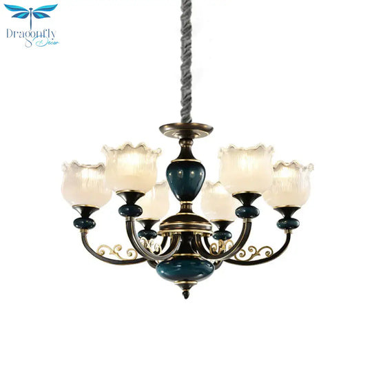 Blossom Living Room Pendulum Light Classic Clear Ribbed Glass 3/6 Lights Black And Blue Chandelier