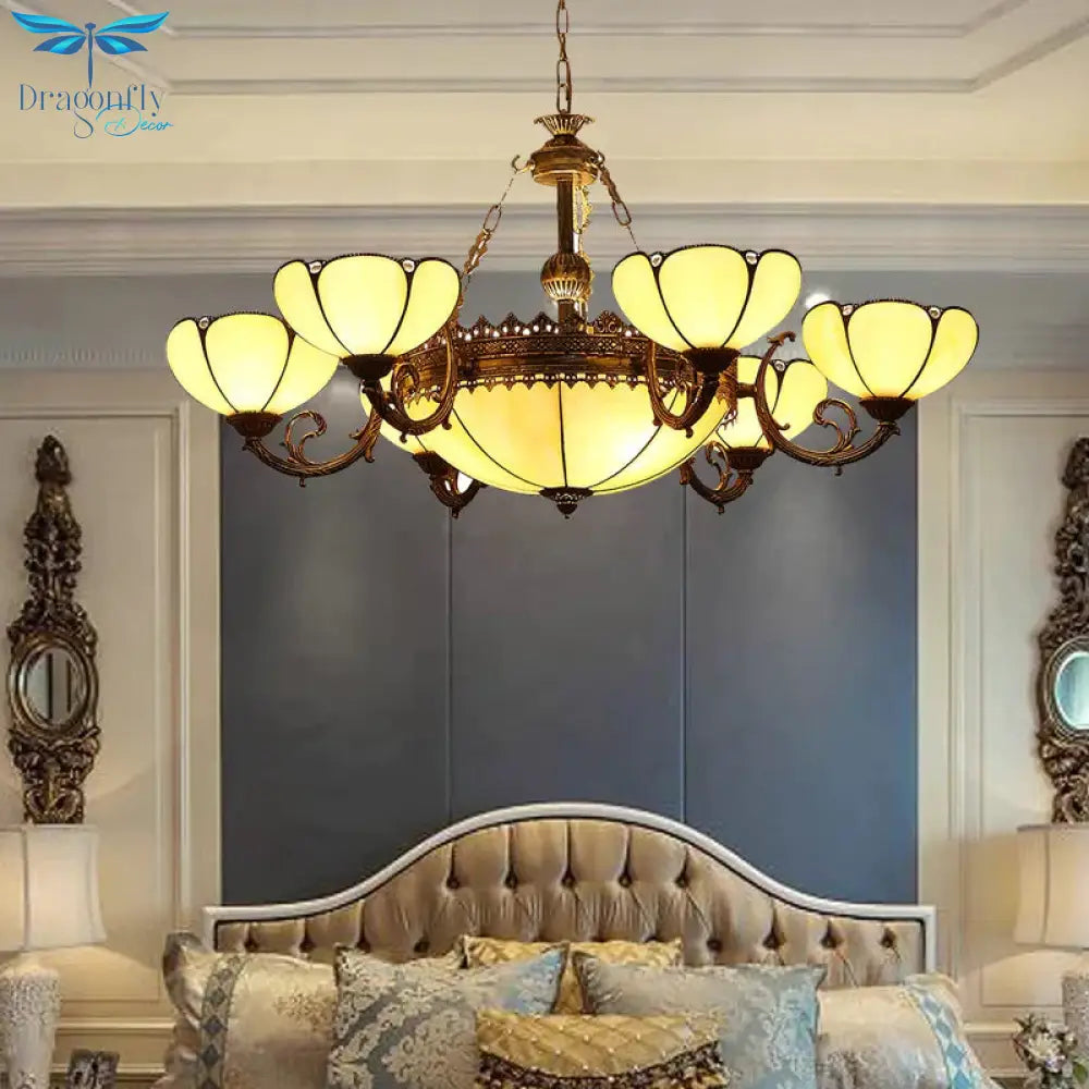 Blossom Yellow Glass Pendant Chandelier Baroque 8 Lights Black Drop Lamp For Bedroom