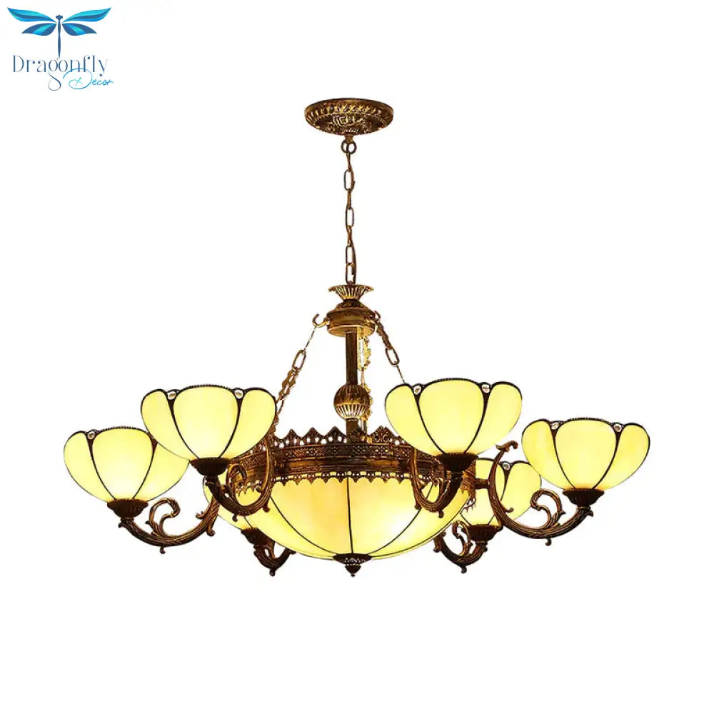 Blossom Yellow Glass Pendant Chandelier Baroque 8 Lights Black Drop Lamp For Bedroom