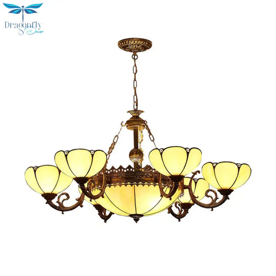 Blossom Yellow Glass Pendant Chandelier Baroque 8 Lights Black Drop Lamp For Bedroom