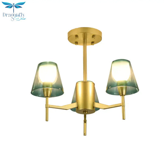 Blue 3 Lights Pendant Chandelier Traditional Metal Tapered Hanging Light For Living Room
