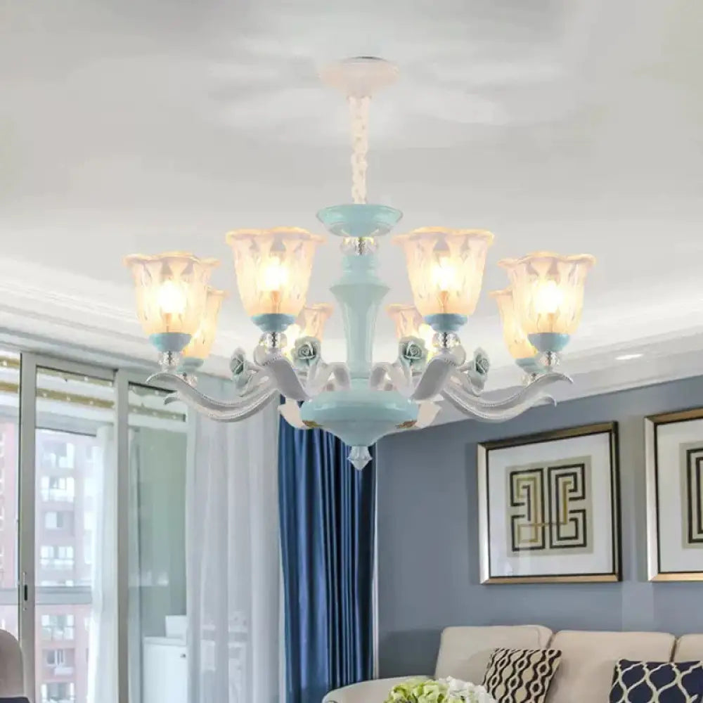 Blue 6/8 Lights Hanging Light Kit Rustic Metal Starburst Chandelier With Glass Shade 8 /