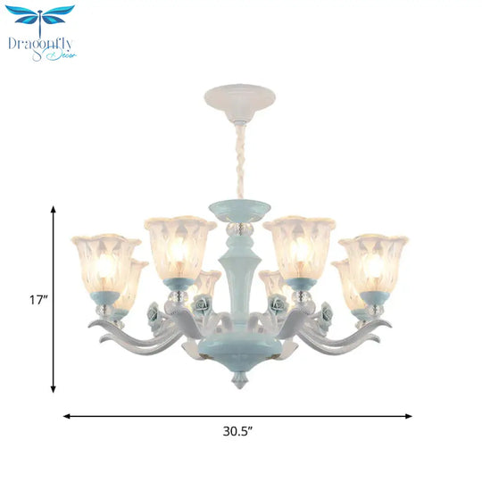 Blue 6/8 Lights Hanging Light Kit Rustic Metal Starburst Chandelier With Glass Shade