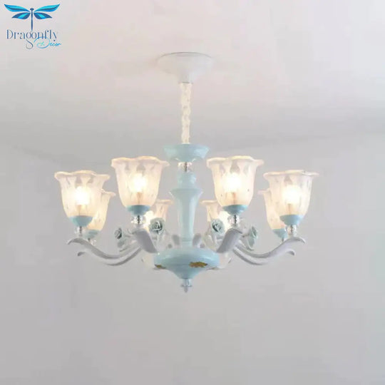 Blue 6/8 Lights Hanging Light Kit Rustic Metal Starburst Chandelier With Glass Shade