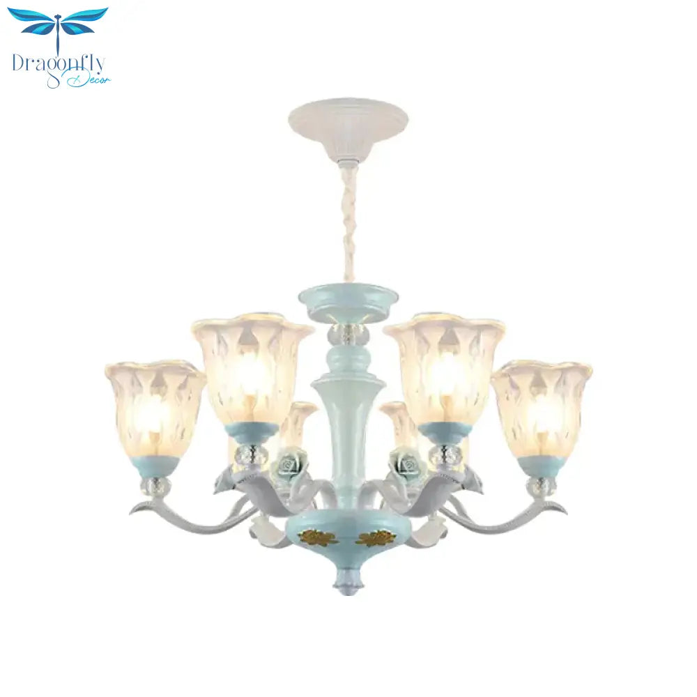 Blue 6/8 Lights Hanging Light Kit Rustic Metal Starburst Chandelier With Glass Shade