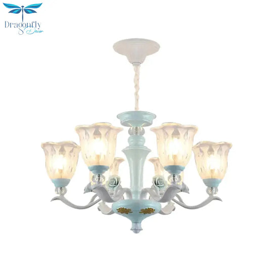 Blue 6/8 Lights Hanging Light Kit Rustic Metal Starburst Chandelier With Glass Shade