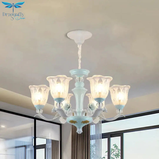 Blue 6/8 Lights Hanging Light Kit Rustic Metal Starburst Chandelier With Glass Shade