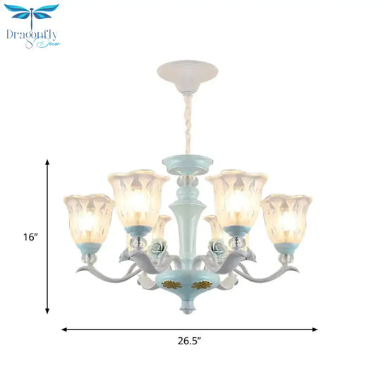 Blue 6/8 Lights Hanging Light Kit Rustic Metal Starburst Chandelier With Glass Shade