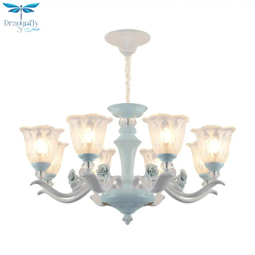 Blue 6/8 Lights Hanging Light Kit Rustic Metal Starburst Chandelier With Glass Shade