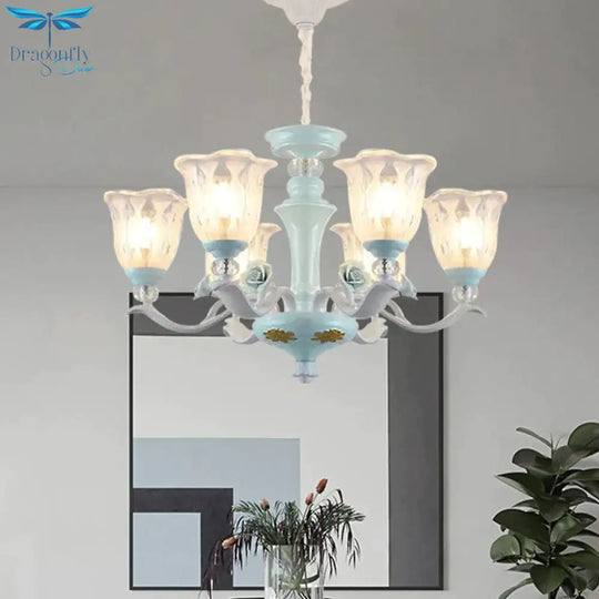 Blue 6/8 Lights Hanging Light Kit Rustic Metal Starburst Chandelier With Glass Shade