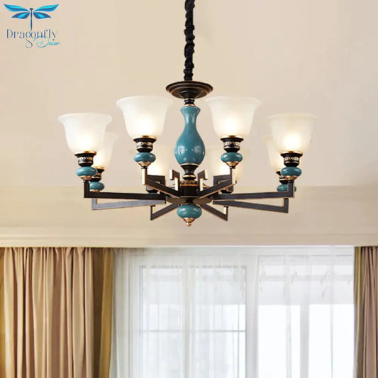 Blue - Black 3/5/6 Heads Pendulum Light Vintage Style Milky Glass Bell Shaped Hanging Chandelier