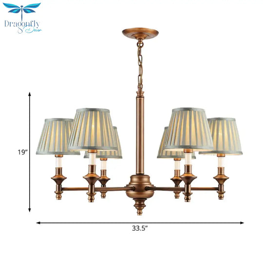 Blue Cone Pleated Shade Chandelier Light Fixture Nordic Fabric 6/8 Lights Living Room Hanging