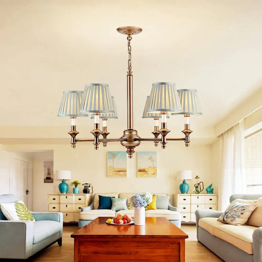 Blue Cone Pleated Shade Chandelier Light Fixture Nordic Fabric 6/8 Lights Living Room Hanging 6 /