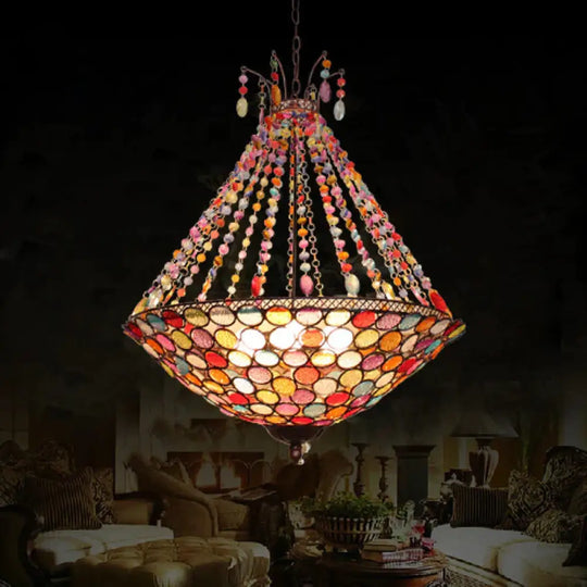 Bohemia Antique Copper Pendant Lighting With Bowl Shade 1/3/5 - Bulb Crystal Ceiling Hanging Light