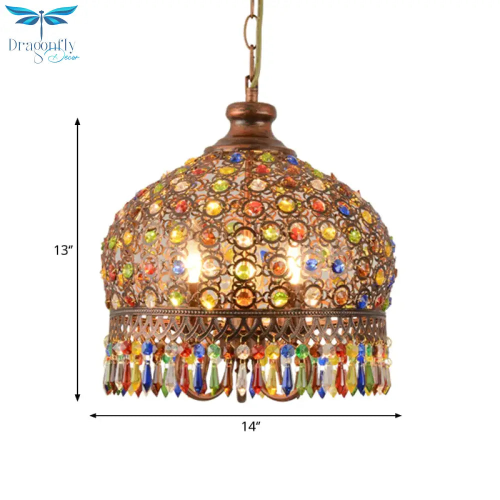 Bohemia Domed Pendant Light Fixture Crystal 1/3 Lights Suspension In Copper For Restaurant