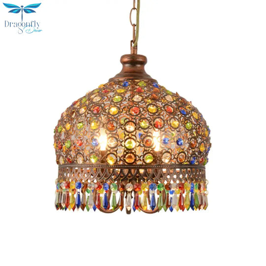 Bohemia Domed Pendant Light Fixture Crystal 1/3 Lights Suspension In Copper For Restaurant