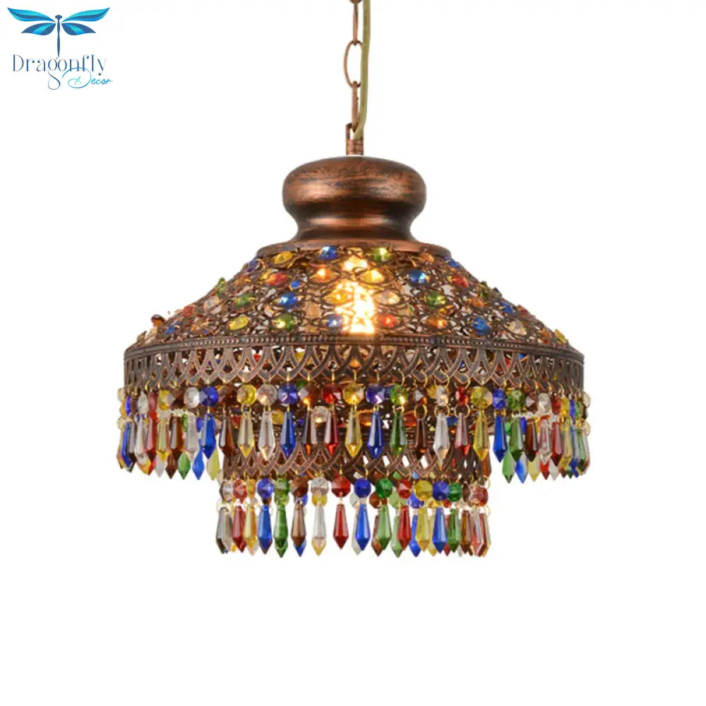 Bohemia Domed Pendant Light Fixture Crystal 1/3 Lights Suspension In Copper For Restaurant