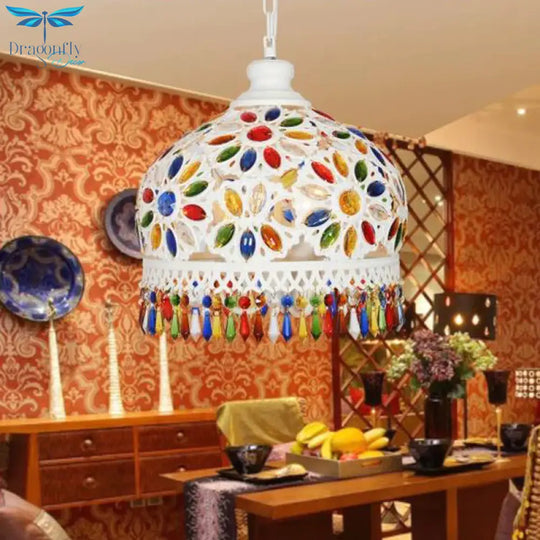 Bohemian Dome Chandelier Lighting Fixture 3 Heads Metal Ceiling Pendant Light In White For