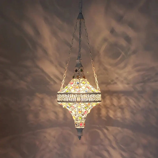 Bohemian Hollow Hanging Light 1 Bulb Metal Drop Pendant In White For Living Room
