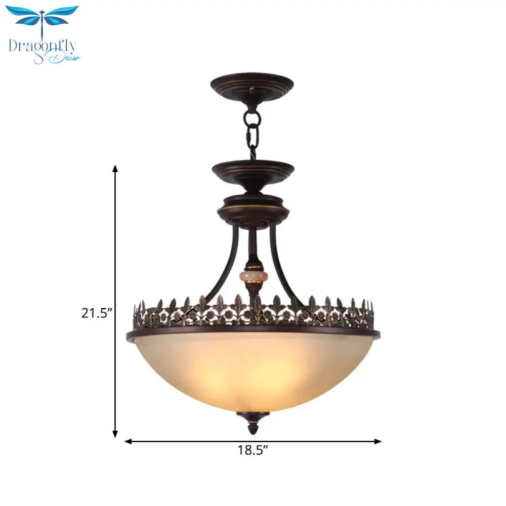 Bowl Bedroom Pendant Chandelier Rural Frosted Glass 3 Bulbs Black Hanging Light Fixture