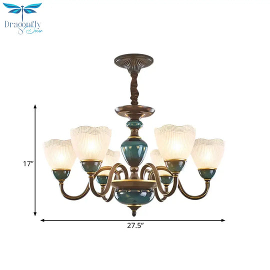 Bowl Frosted Prismatic Glass Hanging Lamp Country 3/6 Lights Bedroom Chandelier Light In Black With