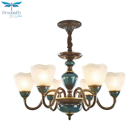 Bowl Frosted Prismatic Glass Hanging Lamp Country 3/6 Lights Bedroom Chandelier Light In Black With