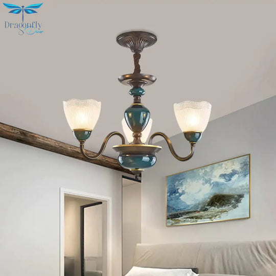 Bowl Frosted Prismatic Glass Hanging Lamp Country 3/6 Lights Bedroom Chandelier Light In Black With