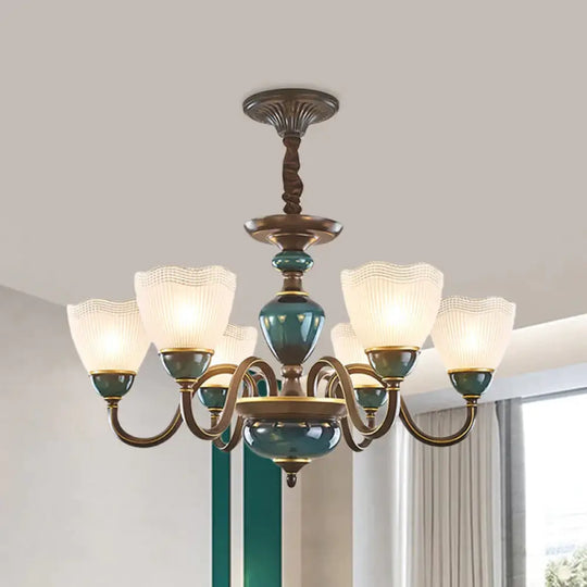 Bowl Frosted Prismatic Glass Hanging Lamp Country 3/6 Lights Bedroom Chandelier Light In Black With