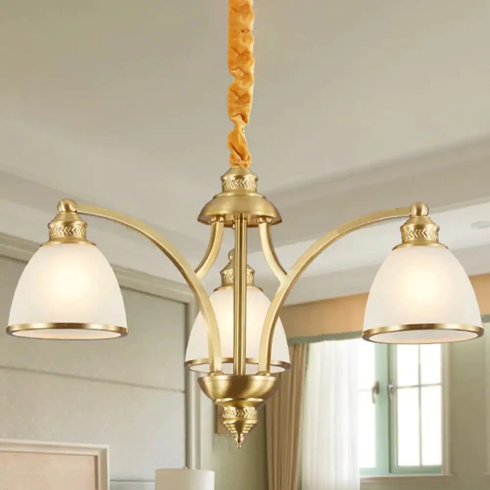 Bowl Ivory Glass Chandelier Lamp Colonial 3/5/8 Bulbs Living Room Down Lighting Pendant In Gold 3 /