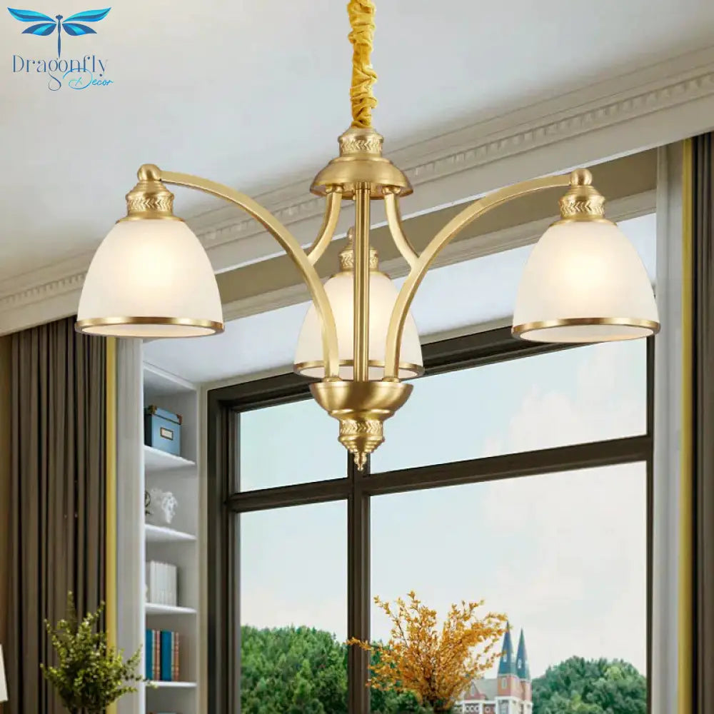 Bowl Ivory Glass Chandelier Lamp Colonial 3/5/8 Bulbs Living Room Down Lighting Pendant In Gold