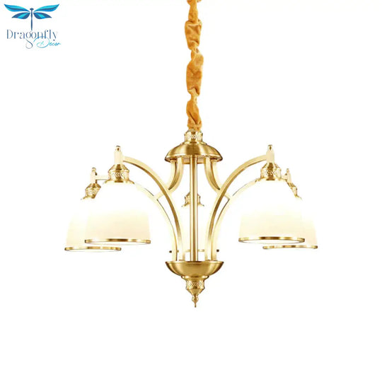 Bowl Ivory Glass Chandelier Lamp Colonial 3/5/8 Bulbs Living Room Down Lighting Pendant In Gold